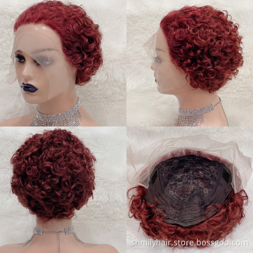 Shmily Perruque Pixie Cut Wig Human Hair Curly Bob Short Pixie Cut Lace Wig Bleached Knots Lace Frontal 13X1 Pixie Curls Wig